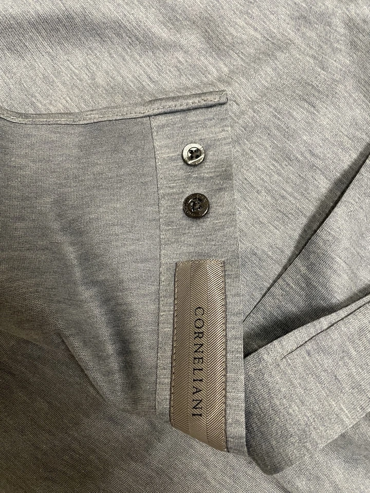 Camisa de vestir moderna de lujo tejida jersey de algodón piqué gris 16/41 Corneliani para hombre Foto 4 de 4