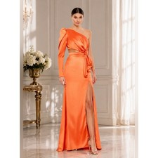 MAC DUGGAL Orange Puff One Sleeve Cut Out Side Knot Gown – Size 6 – Style 49570