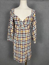 Roxy Juniors' Women's V-Neck Peasant Mini Dress Plaid Multicolor Size LgNWTs