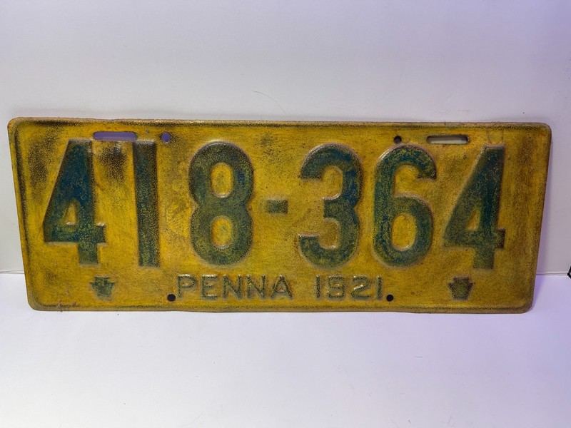 1921 Pennsylvania License Plate original paint #418-364