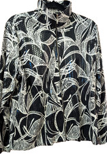 MISOOK Paillettes t Black White Abstract Jacket Full zip LARGE EUC