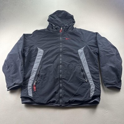 Vintage Nike Jacket Mens Medium Black Gray Reversible Windbreaker Parka Zip y2k