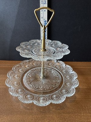 Glass* two-tiered*serving stand, by BrockwayGlass, American Concord pattern