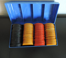 Vtg Bakelite Catalin Poker Chips 124 Butterscotch Red Black