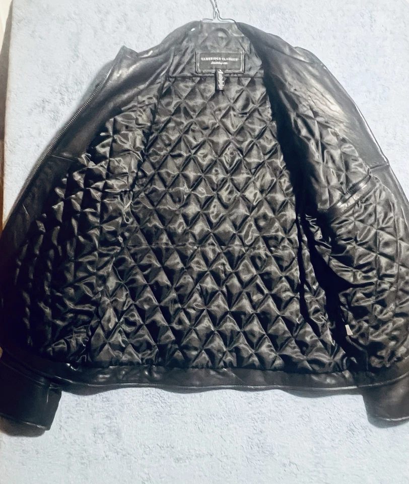 Chaqueta de cuero Cambridge Classics para hombre talla M negra bolsillos con cremallera completa vintage EE. UU. Foto 3 de 4