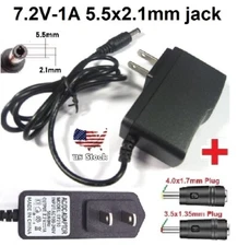 7.2V 1A AC Adapter DC Power Supply Charger Cord 5.5x2.1mm with 2DC Plug Tips