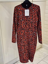 Zara Red Leopard Print Tube Sheath Dress Womens UK Size Large Brand New w/ Tags