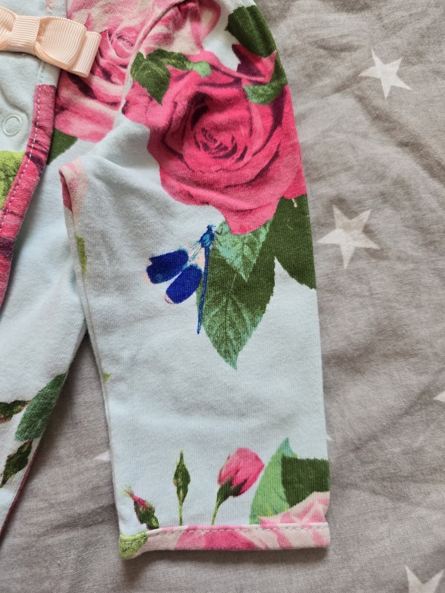 Ted Baker Blue Rose floral print Baby Girl's sleepsuit size 3-6