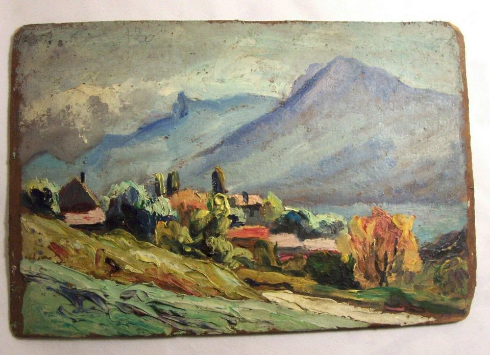 Peinture HUILE sur panneau Paul JOUVET 1882-1981 vue de MONTAGNE maison VILLAGE - Photo 2/4