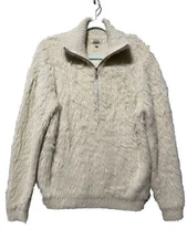 Gimmicks 1/4 Zip Faux Fur Pullover Womens Medium Beige Sweater Cottagecore