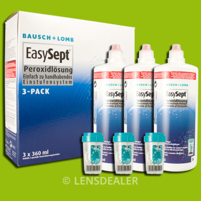 EasySept 3-Pack 3 x 360ml Peroxid Kontaktlinsen Pflegemittel + 3 Behälter