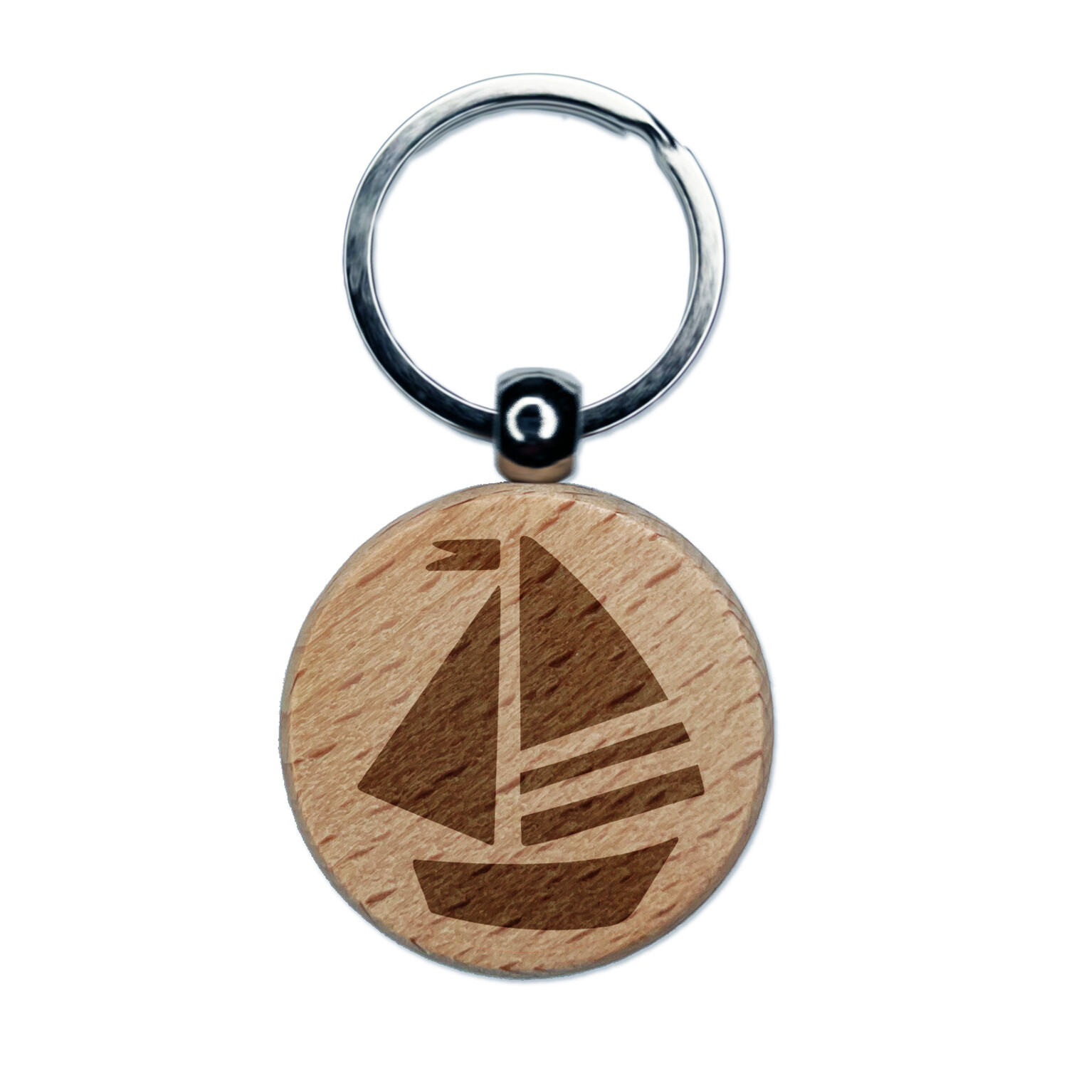 Summer Sailboat Sailing Engraved Wood Round Keychain Tag Charm