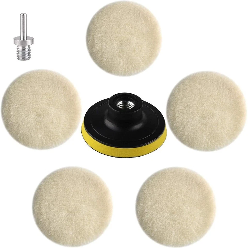 7PCS 3 Inch Buffing Pads Polishing Pad Set  for Drill Lambs Wool Hook