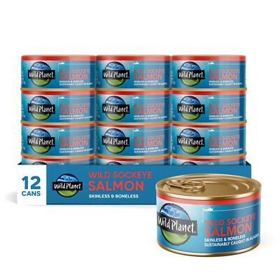 Wild Planet Wild Sockeye Salmon 6oz Pack of 12 Nutritious Gluten Free Non GMO