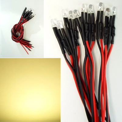 10 Stück LED 5mm z.B als Hausbeleuchtung Warm-Weiß 14-24V  Verkabelt NEU