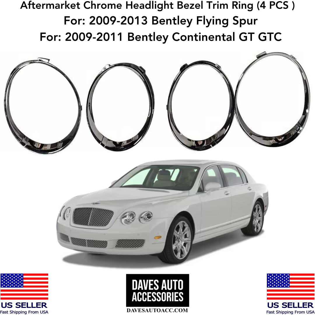 Headlight Bezel Chrome Ring Trim Bentley 09-13 Flying Spur & 09-11 GT GTC USA