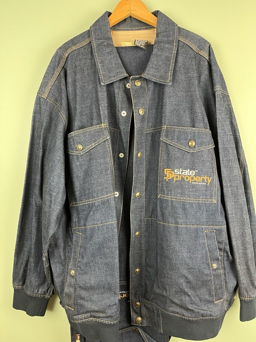 Y2K Mens State Property Rocawear Blue Denim Button Hip Hop