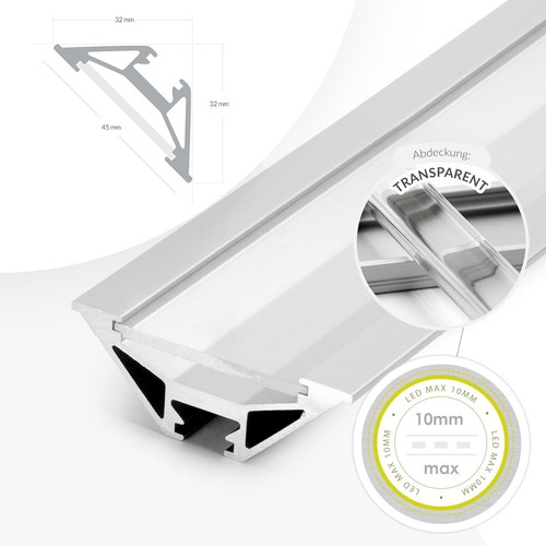 Lichtleiste Profil LED Schiene Beleuchtung Kanal Leiste Profile 1m 2m Aluminium - Bild 47 von 57