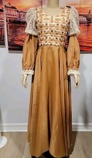 A. R. Stunning Victorian Style Size S Brown Beige Women's VTG. Dress W/Lace C