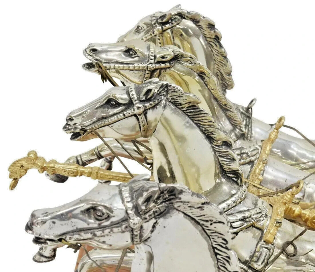 Brass Chariot, 4 Horses, Roman Quadriga, On Onyx Base Brass Chariot, 4 Horses, Roman Quadriga, On Onyx Base