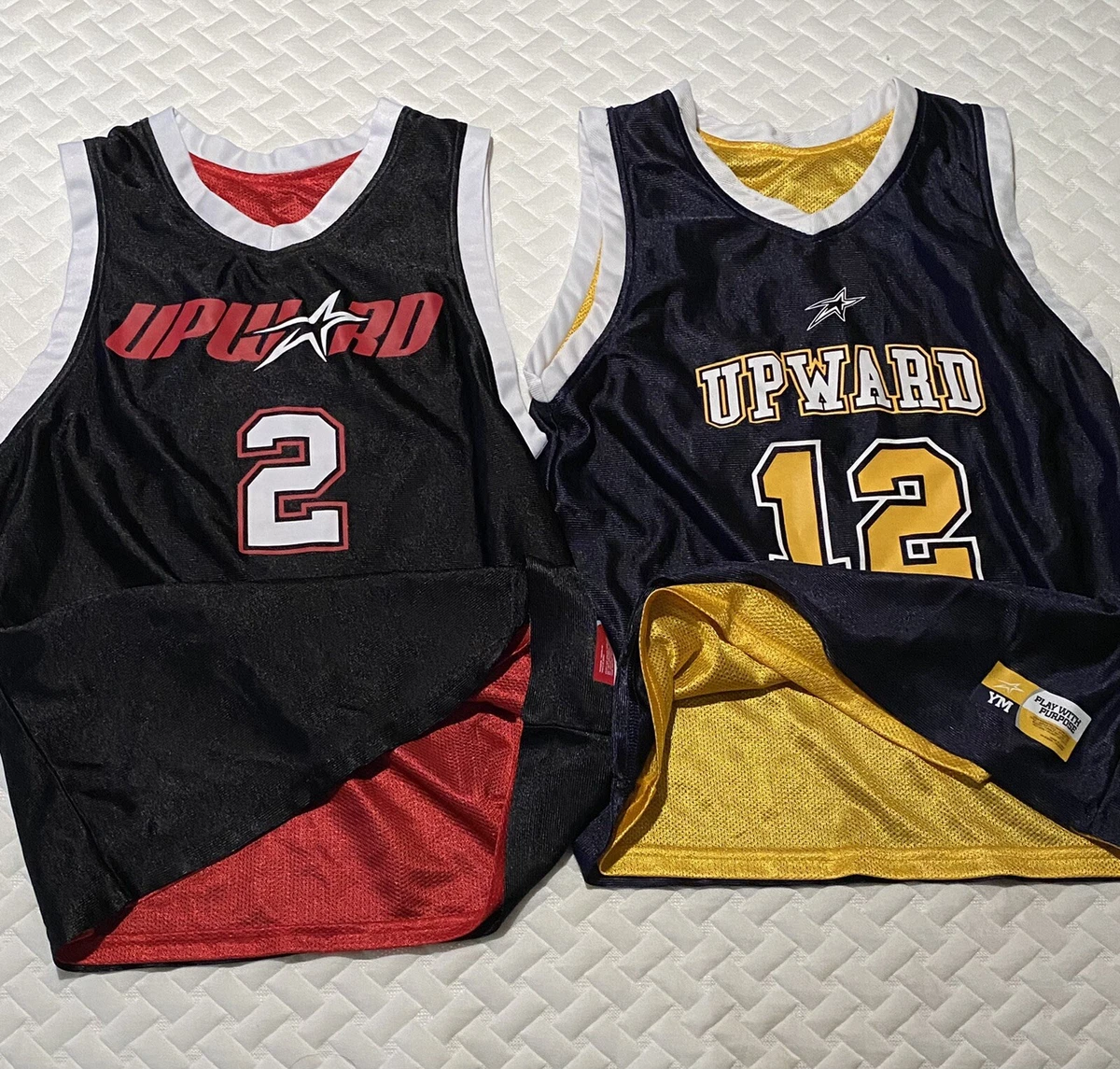 Upward Basketball Jersey Lot of 2 Navy Yellow Black Red Youth Medium  Reversible