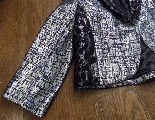 Rachel Roy Silver Black Sparkle Metallic & Lace Open Front Cropped Blazer Sz L - Picture 4 of 8
