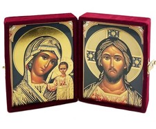 Cristo Maestro y Virgen de Kazán Virgen María Icono Díptico en Estuche de Terciopelo