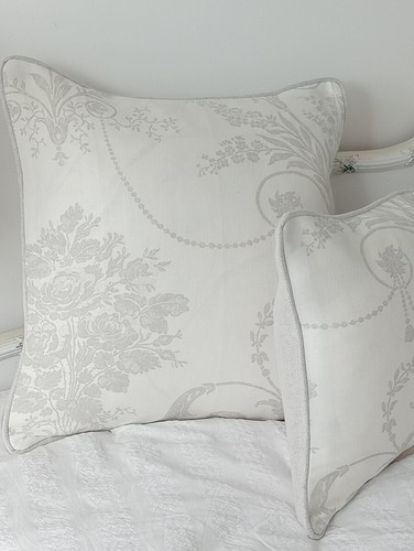 Laura Ashley Josette Grey/White Fabric Cushion Cover Piped /Back Dove Grey 16" - Picture 3 of 6