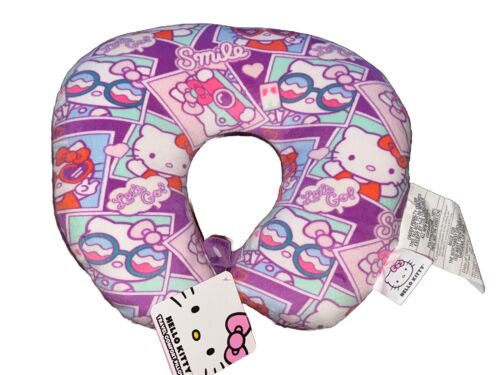 Hello Kitty Travel Neck Pillow Pink Airplane Smile Vacation Adult Child Button