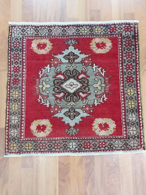 3X3 Antique 4 Sun Carpet Rug Art Deco Handmade Rug, Home Ofiice Decor Rug