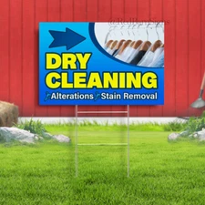 Dry Cleaning One-Sided Yard Sign with Metal Stakes