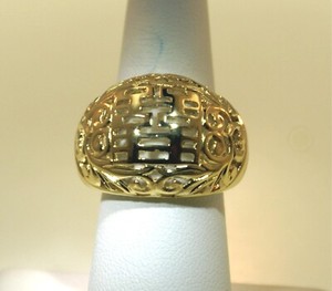 Authentic MING'S 14K YELLOW GOLD PLATED 925 SILVER DOUBLE HAPPINESS LEAF SCROLL RING 7.5