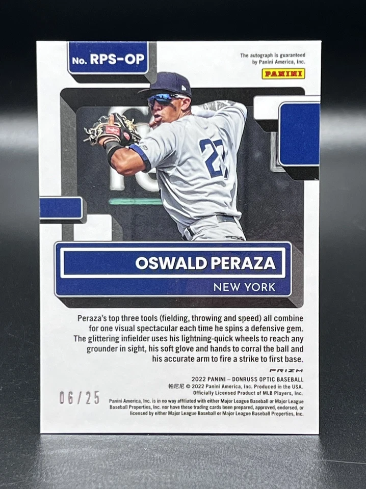 Oswald Peraza 2022 Donruss Optic Rated Prospect Blue MOJO Prizm Auto /25 RPS-OP - Image 3 of 3
