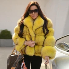 Winter Real Fur Coat Women Blue Fox Fur Warm Jacket Stand-Up Collar Full Pelt
