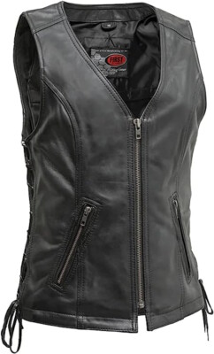 FIRST MFG CO - CINDY - WOMEN'S MOTORCYCLE VEST - LEATHER - BLACK - FA22