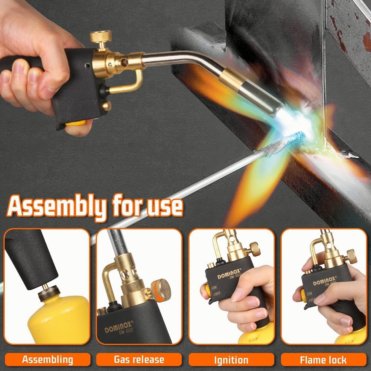 DOMINOX Propane Torch Head – Trigger Start, Flame Lock, CGA600 Fits Propane & MAP Gas, For Soldering, Barbecue, And Lighting