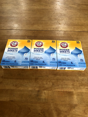 3 Arm & Hammer Power Sheets Laundry Detergent 35 pre-measured sheet fresh breeze
