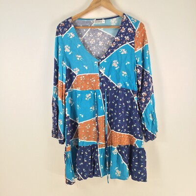 Grace & co dress womens 8 shift multicolour floral long sleeve Vneck 104867