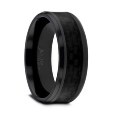 OXYN Black Titanium Black Carbon Fiber Inlay Men  s Wedding Band - 6mm  8mm