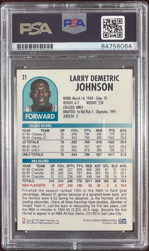 Larry Johnson auto 1994 SkyBox #21 card Charlotte Hornets PSA Encapsulated - 第 2/3 張圖片