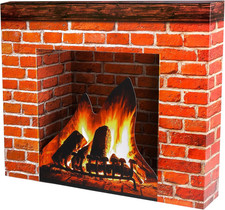 Christmas Cardboard Fireplace Prop- 3D Artificial Red Brick Cardboard Fireplace-