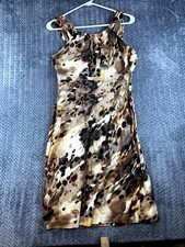 Connected Apparel A-Line Midi Dress Women 8 Tan & Brown Stretch Sleeveless Party