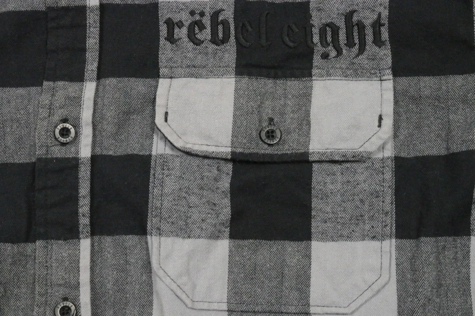 Rebel Eight Shirt Mens 2XL Black Gray Buffalo Plaid Flannel Button Down Casual - Image 3 of 4