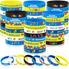 64pcs Autism Awareness Wristband Silicone Bracelets Bulk Puzzle Inspirational...
