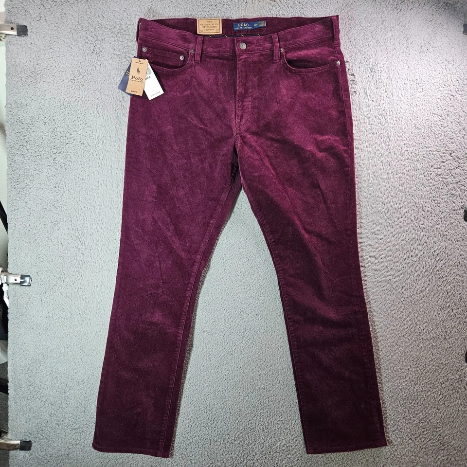 $125 NEW Polo Ralph Lauren Corduroy Pants Men 38 x32 Varick Slim Straight Red - Image 2 of 4