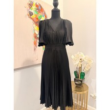 Express Black Pleated V-Neck Smocked Waist Midi Dress, Size S, NWT