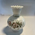 Vintage White Milk Glass Light Shade Ruffled Edge Top Floral Graphics 3” Fitter