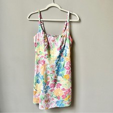 Old Navy Dress Women's Small Floral Linen Blend White Pink Feminine Short Preppy