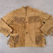 JOHN F. GEE Leather Jacket Men's Tan 52 Fringe Suede Western Style Coat