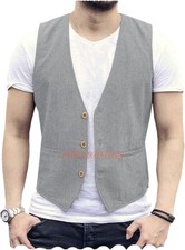 Men's Linen Vest Summer Casual Waistcoat Regular Fit Lightweight Breathable Top